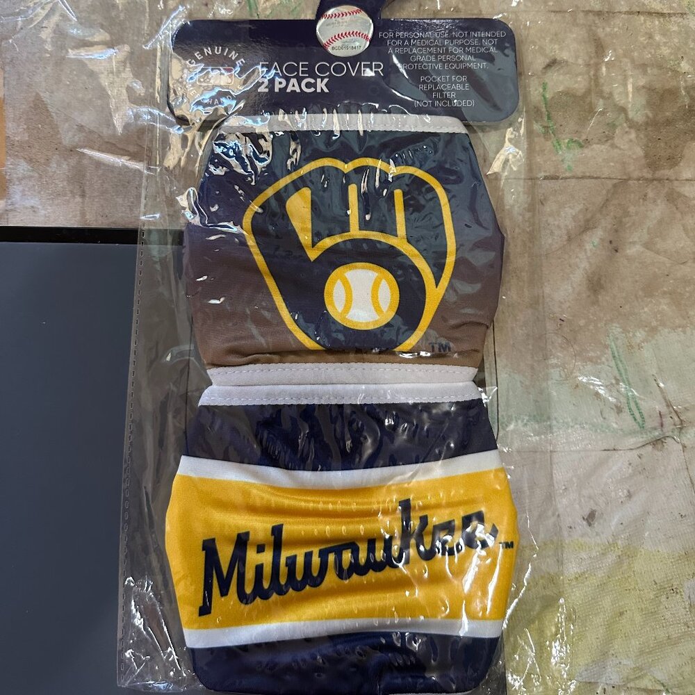 Milwaukee Brewers Face Cover Mask 2 Pack Washable Reuseable Unisex